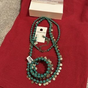 Long drape necklace; earrings;bracelet